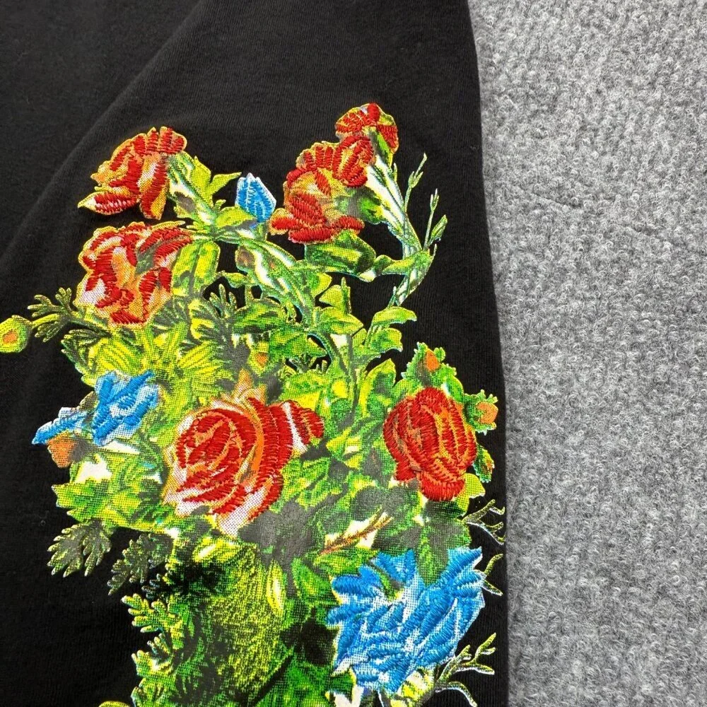 RARE True Religion Skull Bloom Flowers Sugar Skull Long Sleeve Tee Black Mens XL